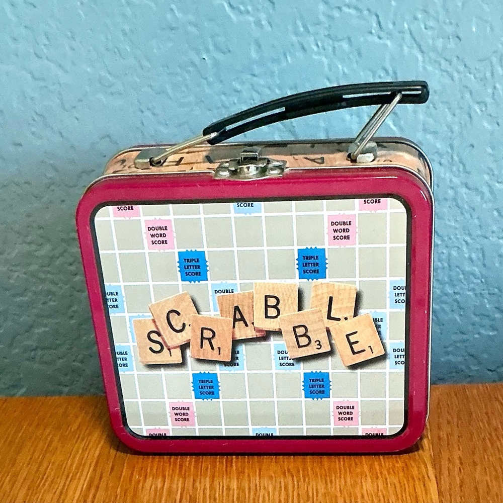 Scrabble Metal Tin/Mini Lunchbox/Trinket Box w/Hinged Lid Vintage 1997